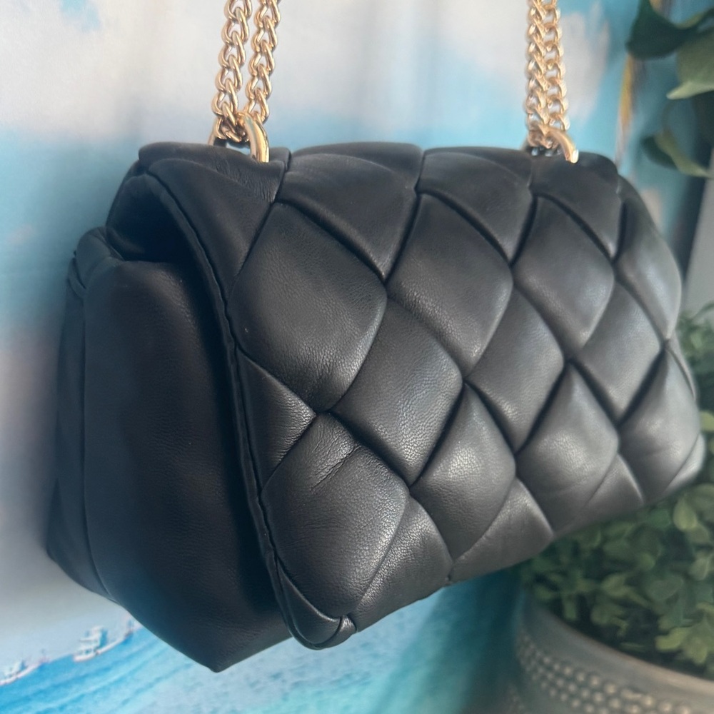 A New Day Sophie Quilted Crossbody Pillow Purse Bag Black with Gold Chain Strap - Picture 4 of 14
